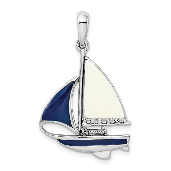 Carat in Karats Sterling Silver Polished Finish Enameled Sailboat Charm Pendant (32.55mm)