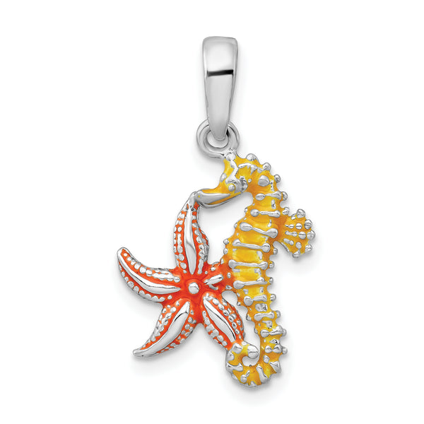 Carat in Karats Sterling Silver Polished Finish Enameled Starfish And Seahorse Charm Pendant (24.83mm)