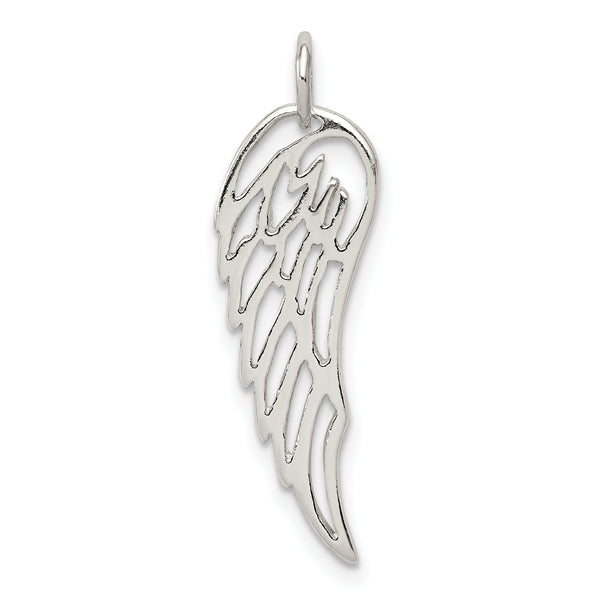 Carat in Karats Sterling Silver Polished Finish Angel Wing Charm Pendant (27.48mm x 8.43mm)