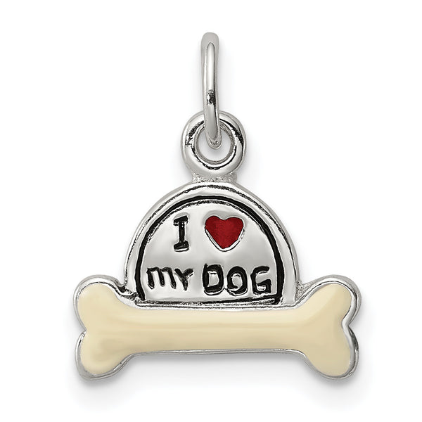 Quilate en quilates Plata de ley esmaltada I Love My Dog Charm Colgante (15 mm x 12 mm)