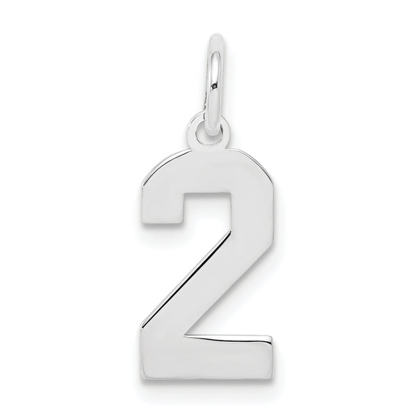 Carat in Karats Sterling Silver Polished Rhodium-Plated Number 2 Charm Pendant (0.78 Inch x 0.15 Inch)