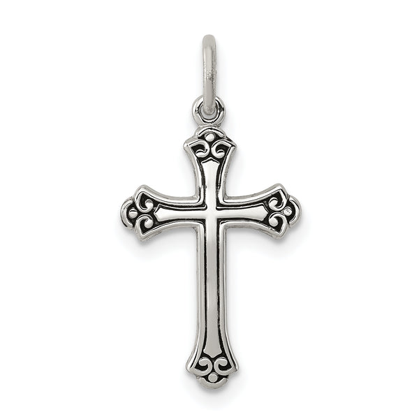 Carat in Karats Sterling Silver Polished Finish Antiqued Cross Charm Pendant (20mm x 12mm)