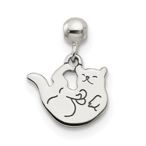 Quilate en quilates de plata esterlina Dangle Cat Charm Pendant (11.6mm x 9.09mm)