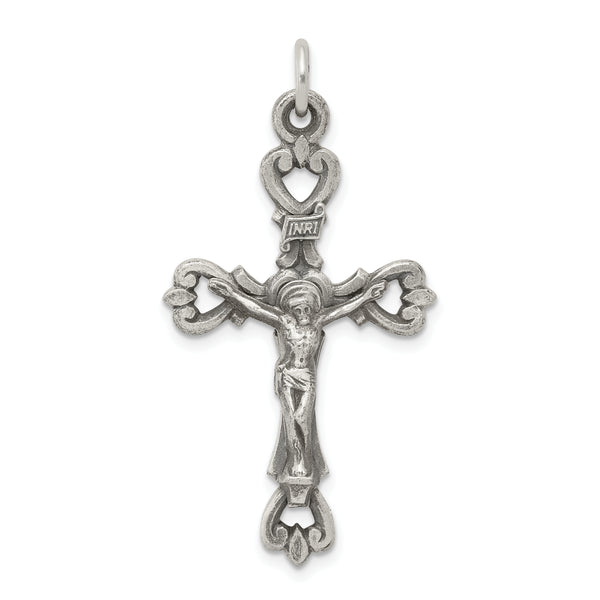 Carat in Karats Sterling Silver Polished Finish Antiqued And Brushed Inri Crucifix Charm Pendant (33.7 mm x 21.2 mm)