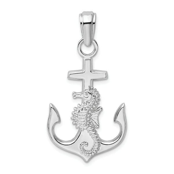 Carat in Karats Sterling Silver Polished Finish Anchor With Seahorse Charm Pendant (40.64mm)