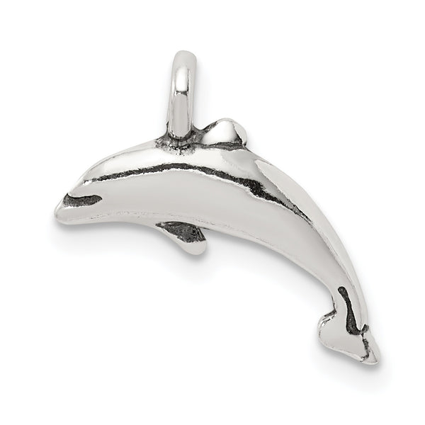 Carat in Karats Sterling Silver Polished Antiqued Small Dolphin Charm Pendant (0.66 Inch x 0.51 Inch)