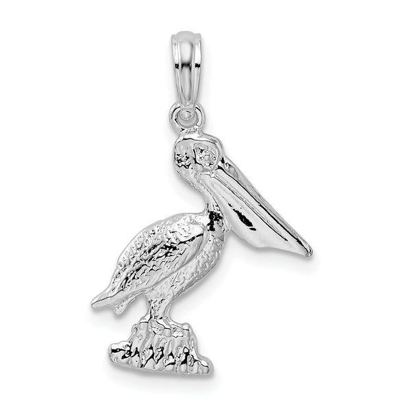 Quilate en quilates Plata de ley con acabado pulido Pelican Charm Pendant (17,7 mm x 13,35 mm)