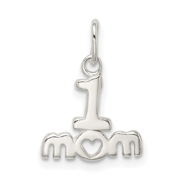 Quilate en quilates Plata esterlina Acabado pulido #1 Mom Charm Pendant (11 mm)