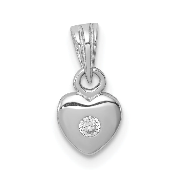 Carat in Karats Sterling Silver Polished Finish Rhodium-Plated With CZ Heart Charm Pendant (8.45 mm x 6.5 mm)