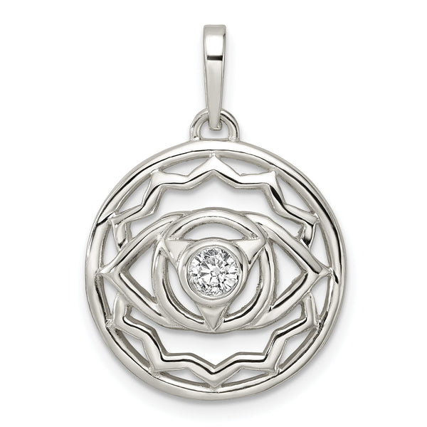 Carat in Karats Sterling Silver Polished Cubic Zirconia Third Eye Chakra Filigree Charm Pendant (1.1 Inch x 0.74 Inch)