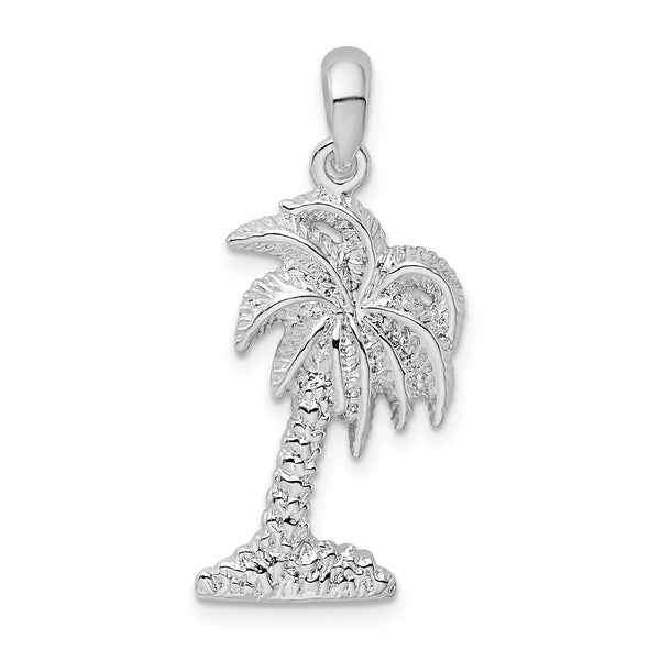 Carat in Karats Sterling Silver Polished Finish Small Palmetto Tree Charm Pendant (30.4mm)