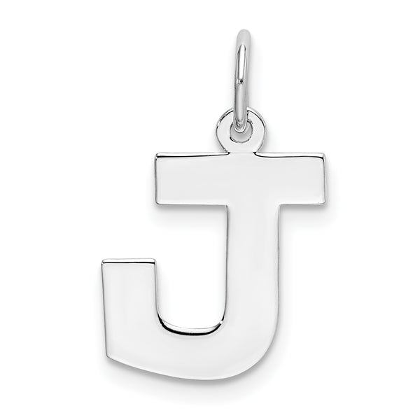 Carat in Karats Sterling Silver Rhodium-Plated Block Letter J Initial Charm Pendant (19mm x 12-14mm)