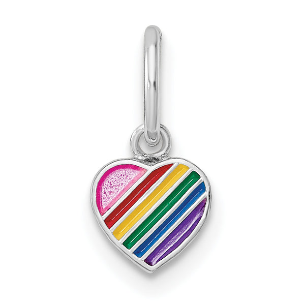 Carat in Karats Sterling Silver Polished Rhodium-Plated Enamel Small Rainbow Heart Charm Pendant (0.53 Inch x 0.26 Inch)