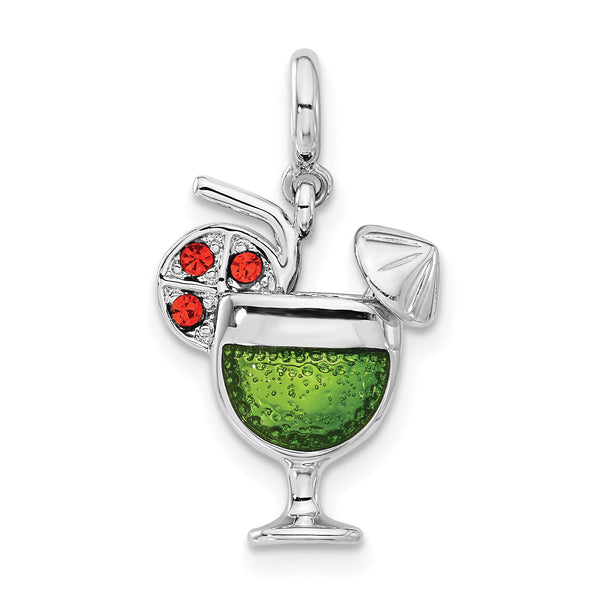 Carat in Karats Sterling Silver Polished Enameled Preciosa Crystal Margarita Glass Charm Pendant (0.93 Inch x 0.53 Inch)