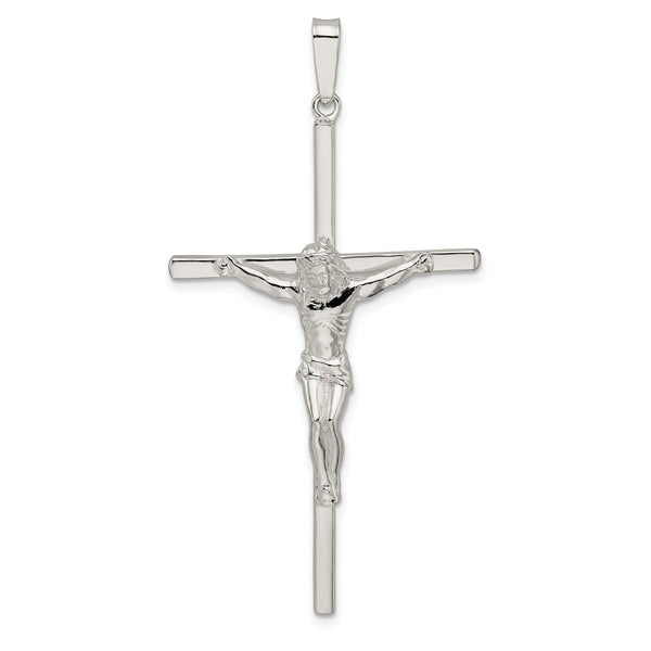 Carat in Karats Sterling Silver Polished Finish Large Hollow Crucifix Charm Pendant (58.45mm x 30.42mm)