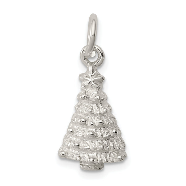 Carat in Karats Sterling Silver Christmas Tree Charm Pendant (22mm x 10mm)