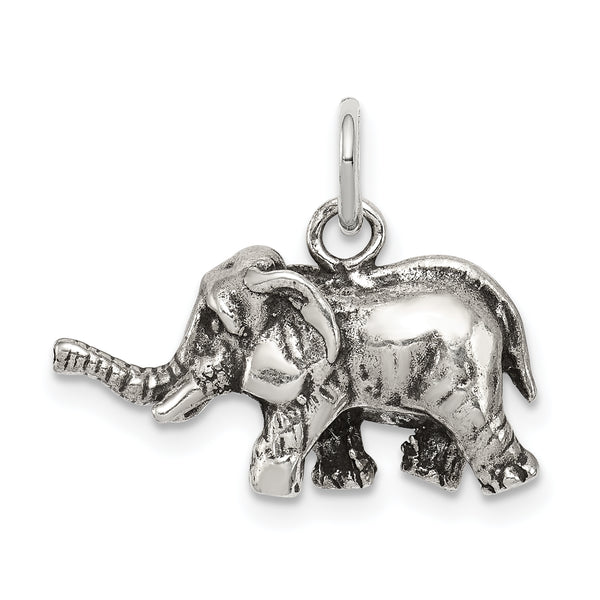 Carat in Karats Sterling Silver Antiqued Elephant Charm Pendant (0.74 Inch x 0.78 Inch)