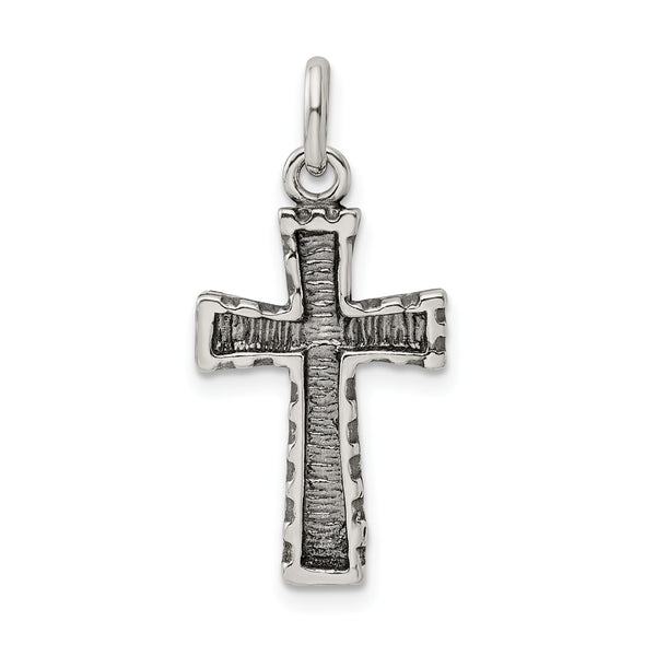 Carat in Karats Sterling Silver Polished Antiqued Cross Charm Pendant (1.02 Inch x 0.59 Inch)