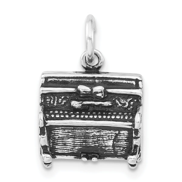 Carat in Karats Sterling Silver Polished Antiqued Finish 3-D Antiqued Piano Charm Pendant (18.6mm x 12.85mm)