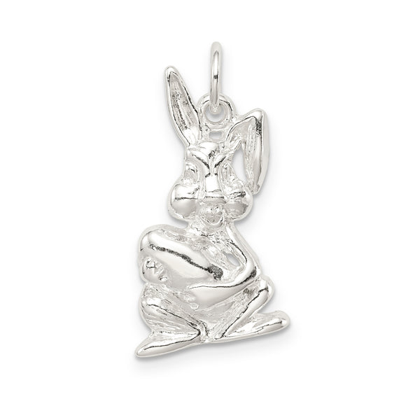 Carat in Karats Sterling Silver Easter Bunny Charm Pendant (0.9 Inch x 0.47 Inch)