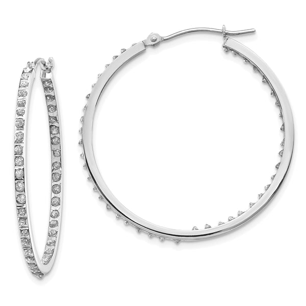 Carat in Karats 14K White Gold Diamond Fascination Round Hinged Hoop Earrings (36mm x 2mm)