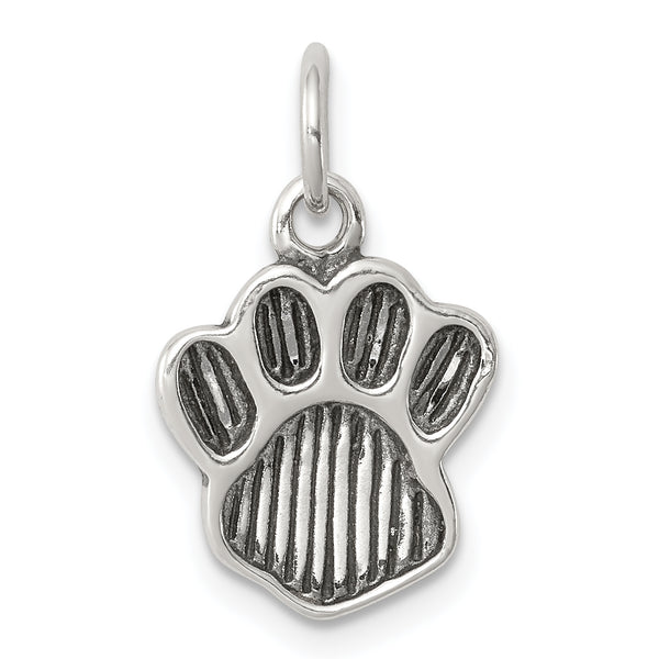 Quilate en quilates de plata esterlina pulida y envejecida Paw Charm Pendant (14.85 mm x 11.55 mm)