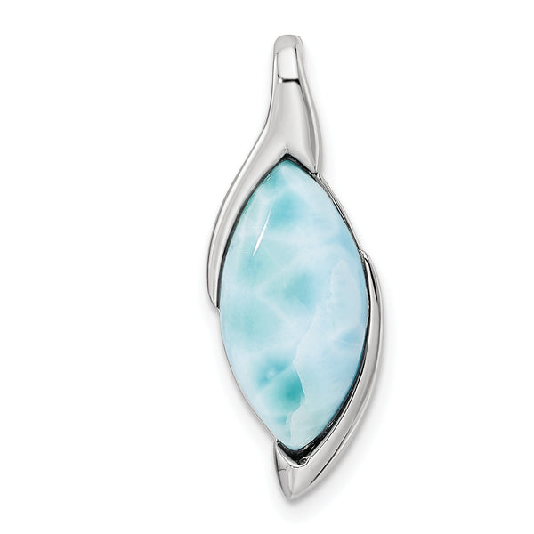 Carat in Karats Sterling Silver Polished Finish Rhodium-Plated Larimar Charm Pendant (26.62mm x 9.8mm)