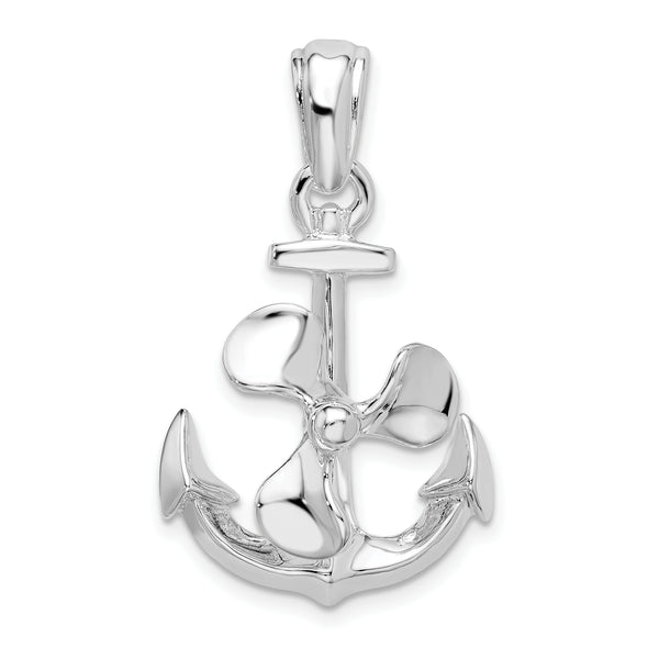 Carat in Karats Sterling Silver Polished Finish Moveable 3D Anchor With Propeller Charm Pendant (32.45mm)