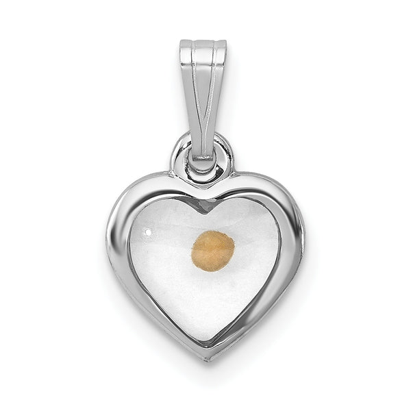 Carat in Karats Sterling Silver Polished Finish Rhodium-Plated Small Heart With Mustard Seed Charm Pendant (15mm x 13mm)