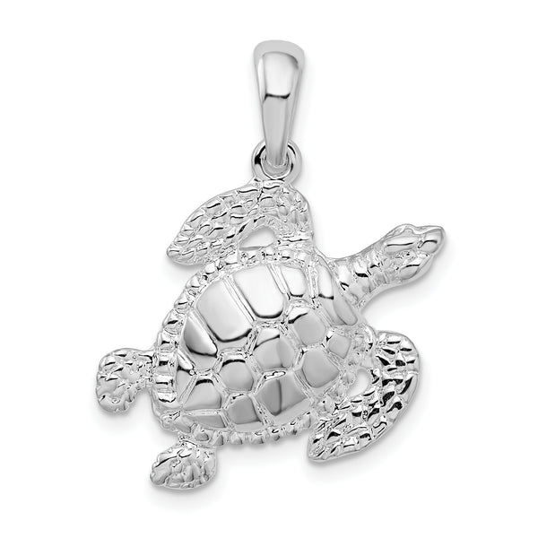 Carat in Karats Sterling Silver Polished Finish Sea Turtle Charm Pendant (27mm x 21mm)