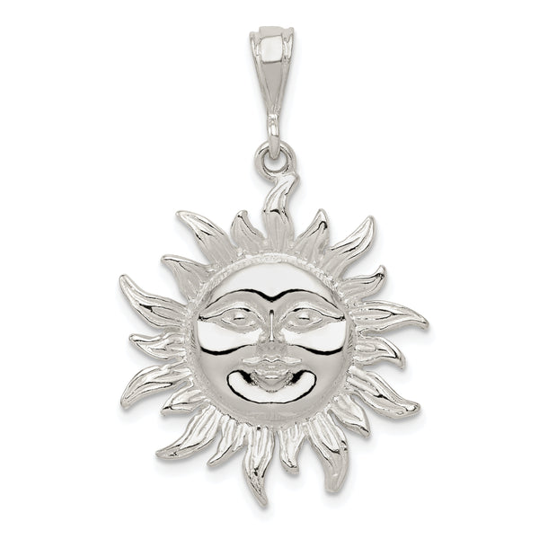 Carat in Karats Sterling Silver Polished Finish Sun Charm Pendant (32mm x 24mm)