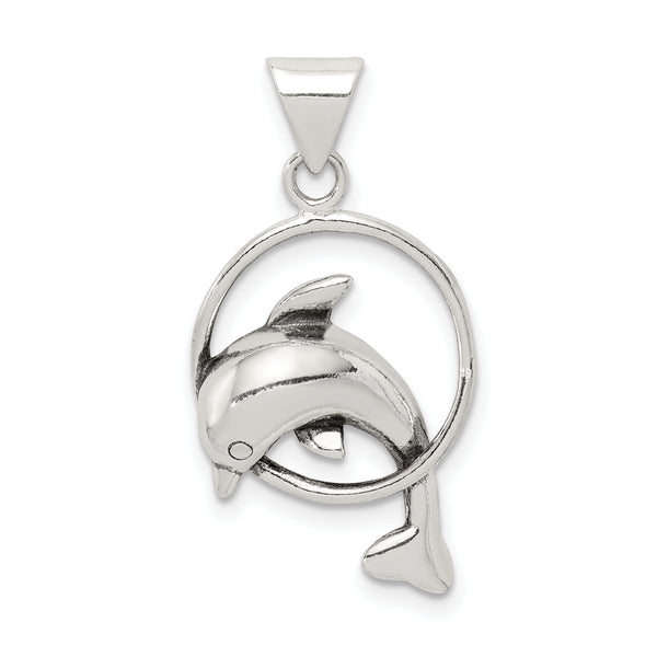 Carat in Karats Sterling Silver Antiqued Dolphin Charm Pendant (28mm x 15mm)