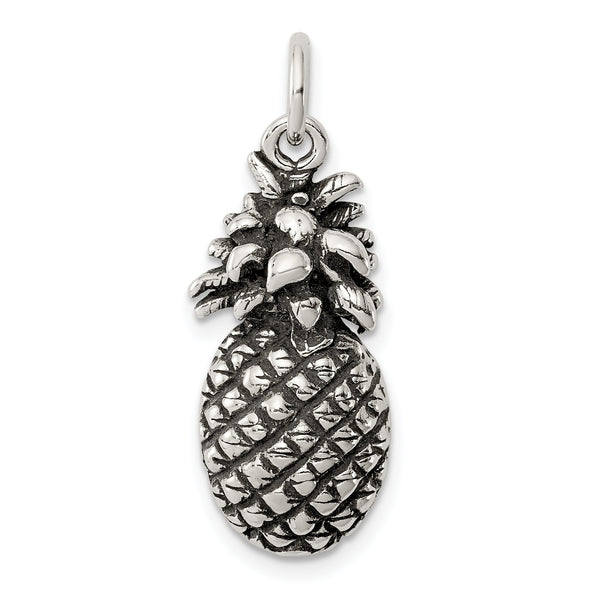 Carat in Karats Sterling Silver Antiqued Pineapple Charm Pendant (30mm x 11mm)