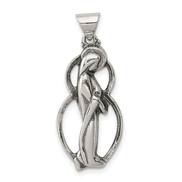 Carat in Karats Sterling Silver Antiqued Blessed Mary Charm Pendant (1.25 Inch x 0.59 Inch)