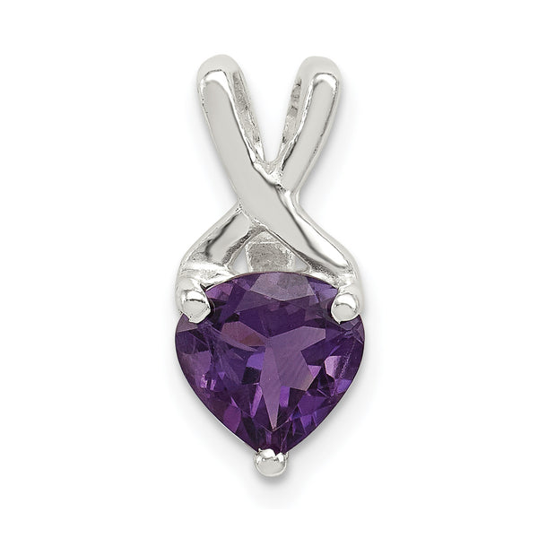 Carat in Karats Sterling Silver Polished Rhodium-Plated Amethyst Fancy Charm Pendant (0.59 Inch x 0.27 Inch)