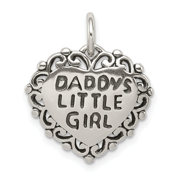 Carat in Karats Sterling Silver Antiqued Daddy's Little Girl Pendant (21.5mm x 17.92mm)