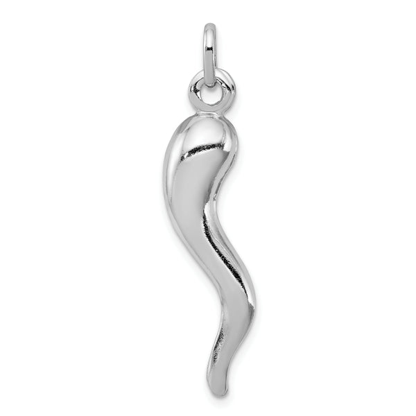 Carat in Karats Sterling Silver Polished Rhodium-Plated Italian Horn Charm Pendant (1.49 Inch x 0.31 Inch)