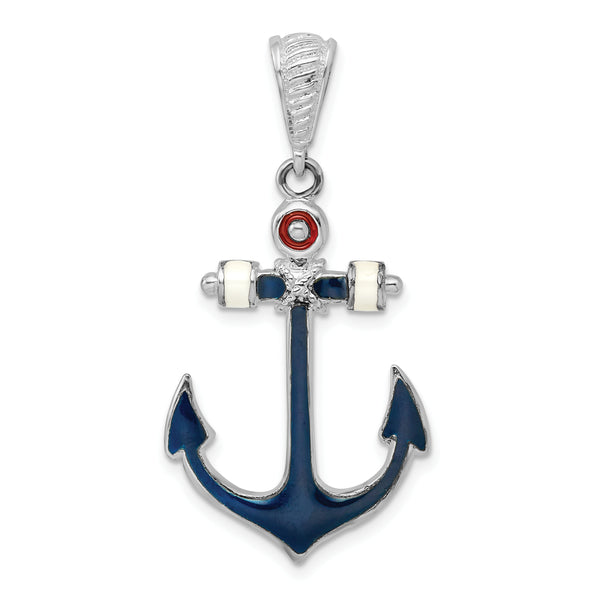 Carat in Karats Sterling Silver Polished Finish Enameled Anchor Charm Pendant (41.03mm)