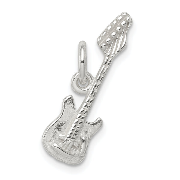 Quilate en quilates Plata de ley con acabado pulido Colgante de guitarra eléctrica (22 mm x 19 mm)