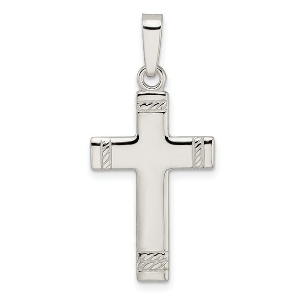 Carat in Karats Sterling Silver Polished With Rope Ends Latin Cross Charm Pendant (1.38 Inch x 0.64 Inch)