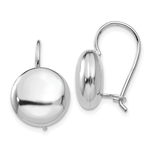 Carat in Karats 14K White Gold White Polished Button Kidney Wire Earrings (12mm x 12mm)