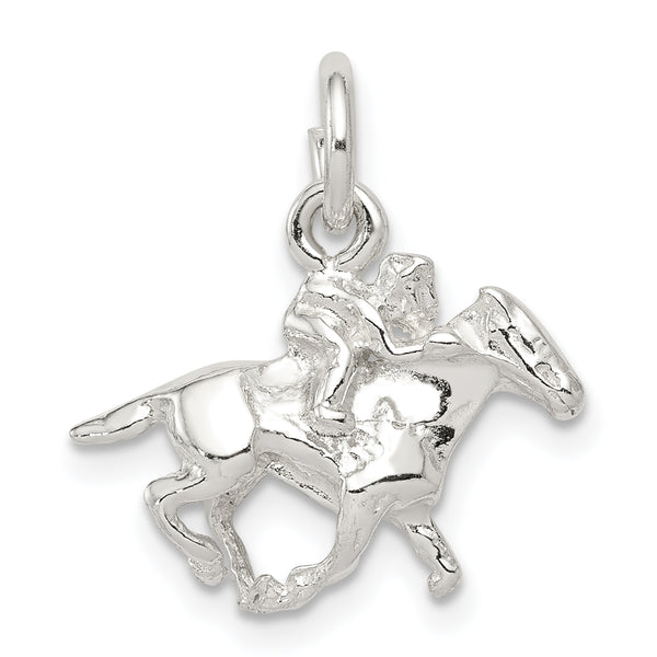 Carat in Karats Sterling Silver Polished Finish Horse With Rider Charm Pendant (15mm x 17mm)