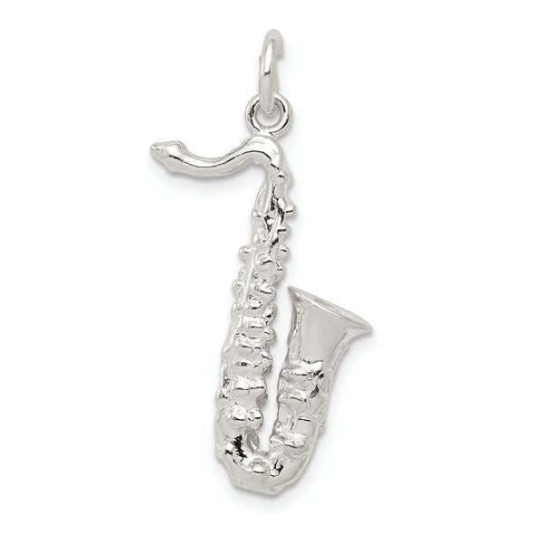 Carat in Karats Sterling Silver Polished Finish Saxophone Charm Pendant (26mm x 15mm)