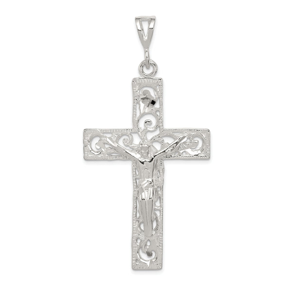 Carat in Karats Sterling Silver Polished Finish Crucifix Charm Pendant (65mm x 33mm)