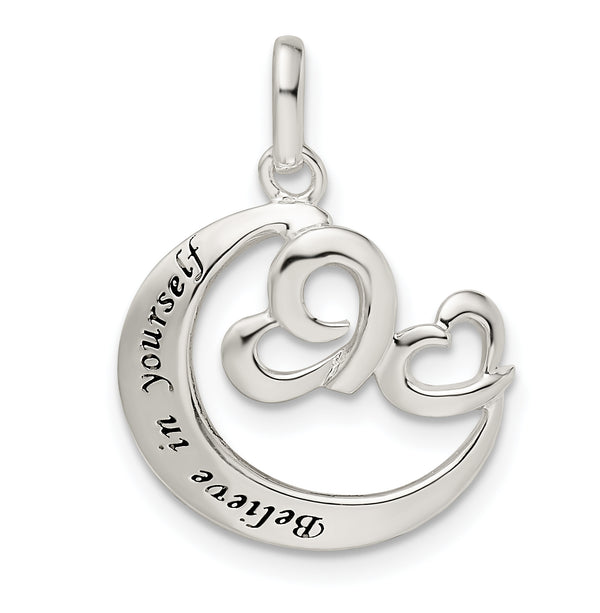 Quilates en quilates de plata de ley con corazón pulido Believe In Yourself Charm Pendant (0.85 pulgadas x 0.64 pulgadas)