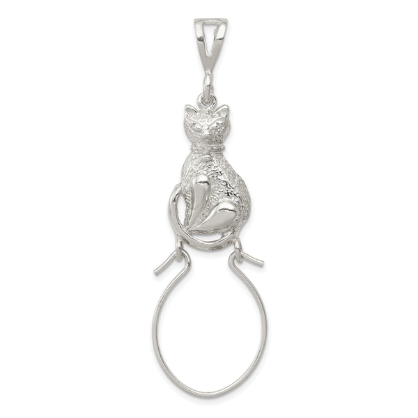 Carat in Karats Sterling Silver Polished Finish Sitting Cat Charm Holder Charm Pendant (24.5mm)