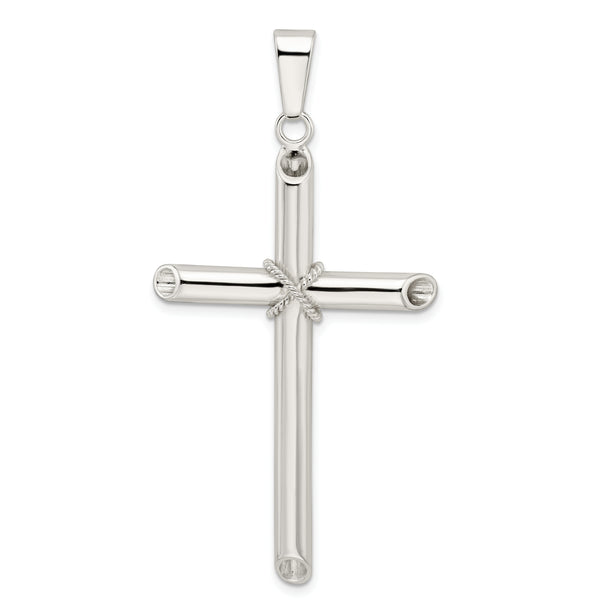 Carat in Karats Sterling Silver Polished Finish x Center Large Hollow Tube Cross Charm Pendant (50.74mm x 28.9mm)