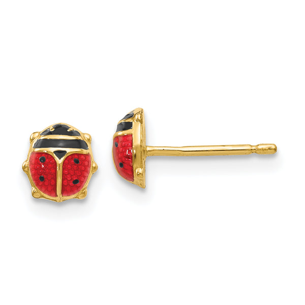 Carat in Karats 14K Yellow Gold Enameled Ladybug Earrings (6mm x 6mm)