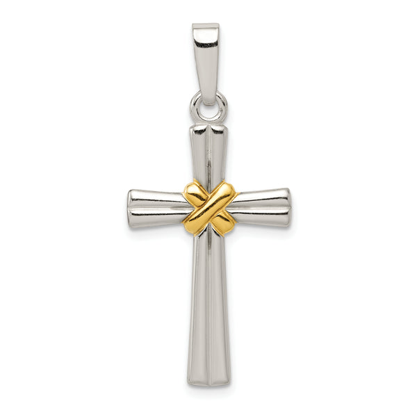 Carat in Karats Sterling Silver Polished Gold -Tone Latin Cross Charm Pendant (27.62 mm x 17 mm)