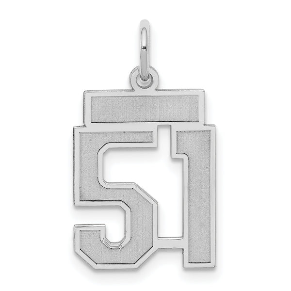 Carat in Karats Sterling Silver Polished Finish Laser Design Rhodium-Plated Satin Number 51 Charm Pendant (19mm x 14mm)